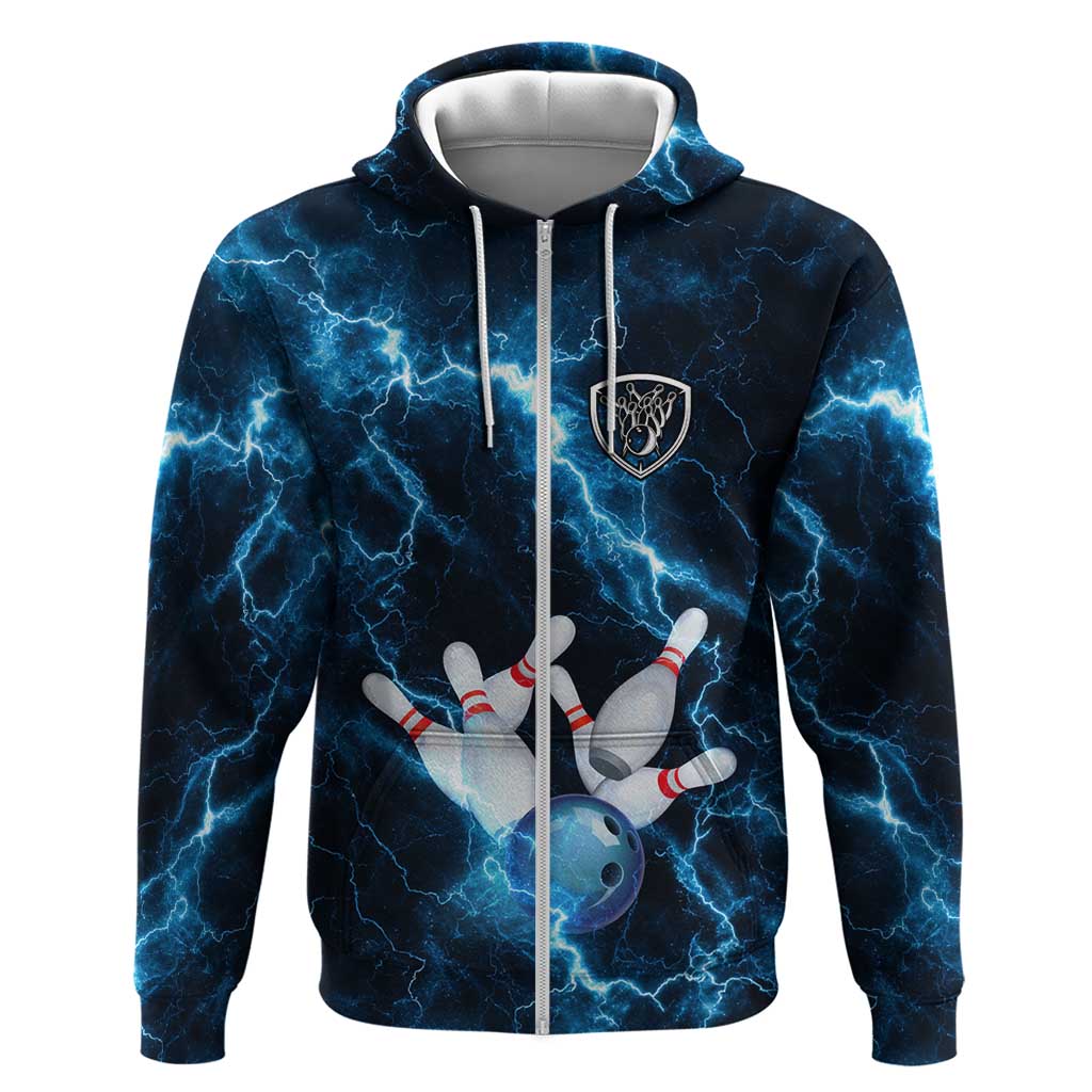 Personalized Bowling Ball Strike Graphic Hoodie Blue Lightning Storm and Electric Energy TS04