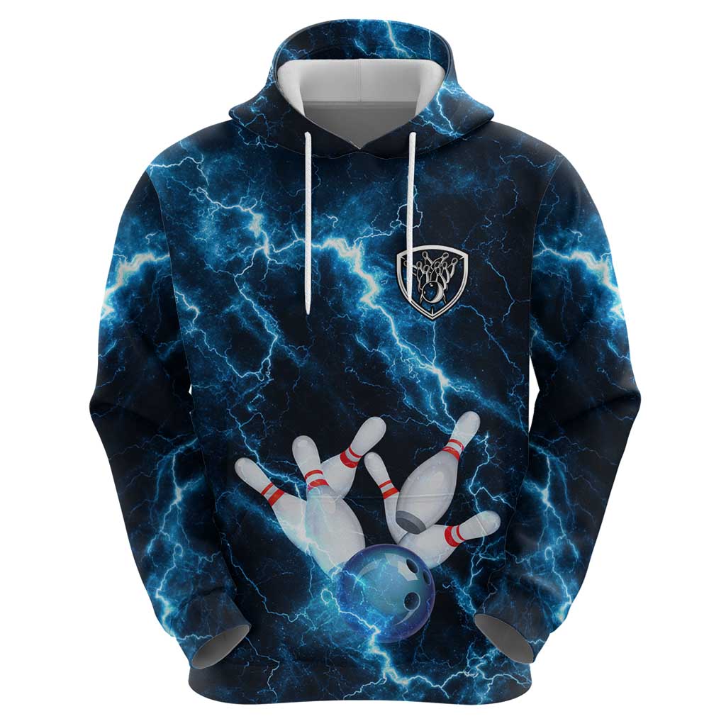 Personalized Bowling Ball Strike Graphic Hoodie Blue Lightning Storm and Electric Energy TS04