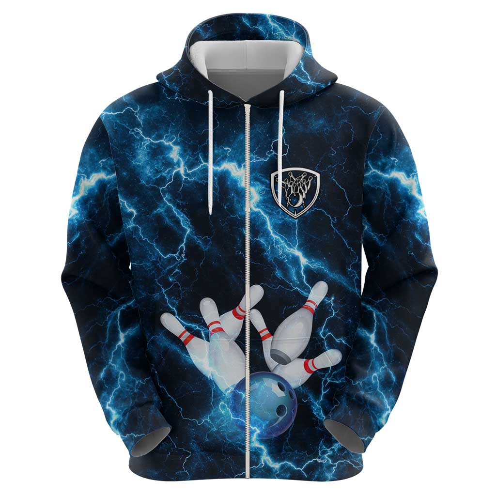 Personalized Bowling Ball Strike Graphic Hoodie Blue Lightning Storm and Electric Energy TS04