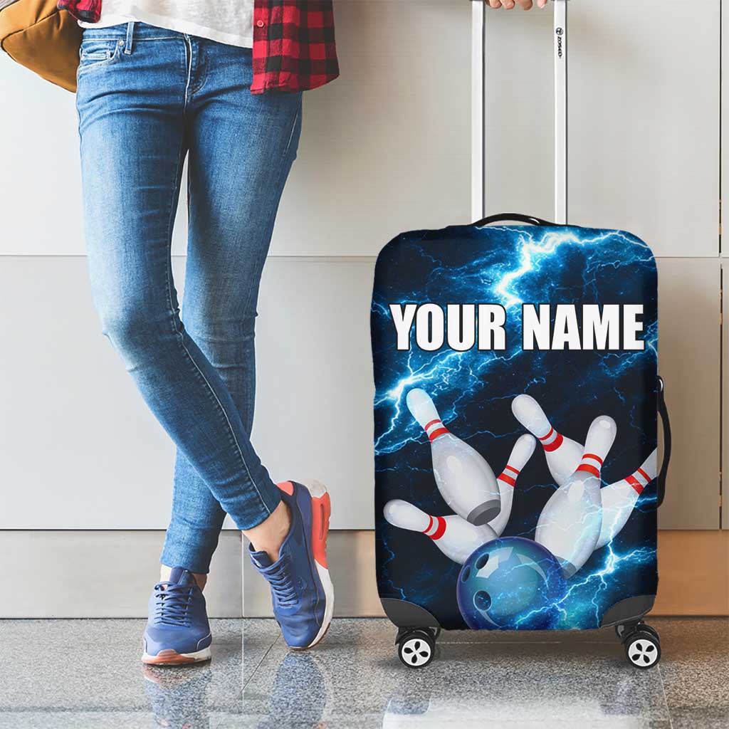 Personalized Bowling Ball Strike Graphic Luggage Cover Blue Lightning Storm and Electric Energy TS04