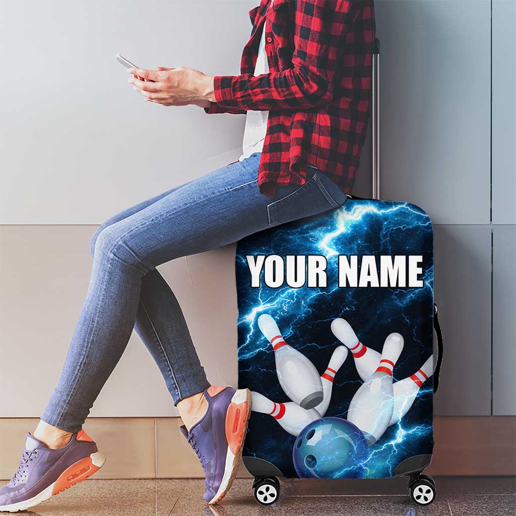 Personalized Bowling Ball Strike Graphic Luggage Cover Blue Lightning Storm and Electric Energy TS04