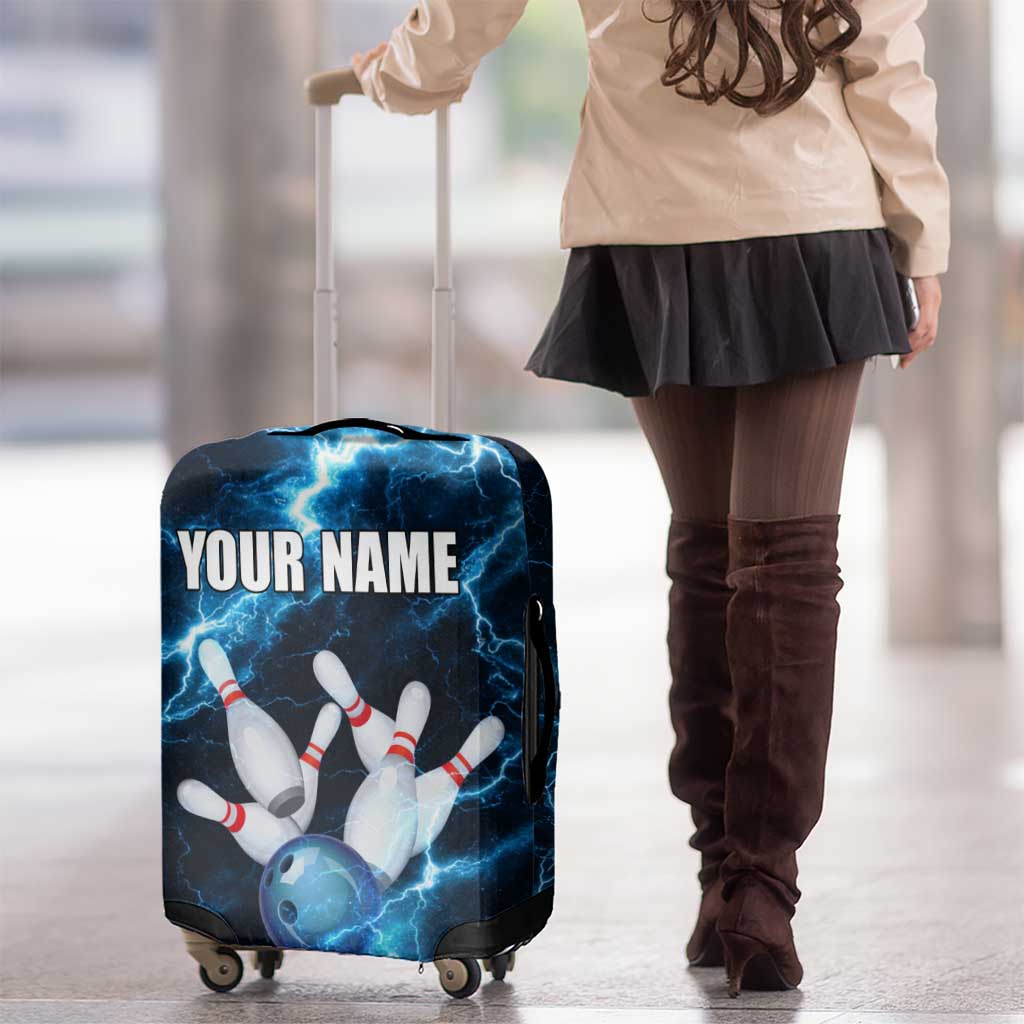 Personalized Bowling Ball Strike Graphic Luggage Cover Blue Lightning Storm and Electric Energy TS04