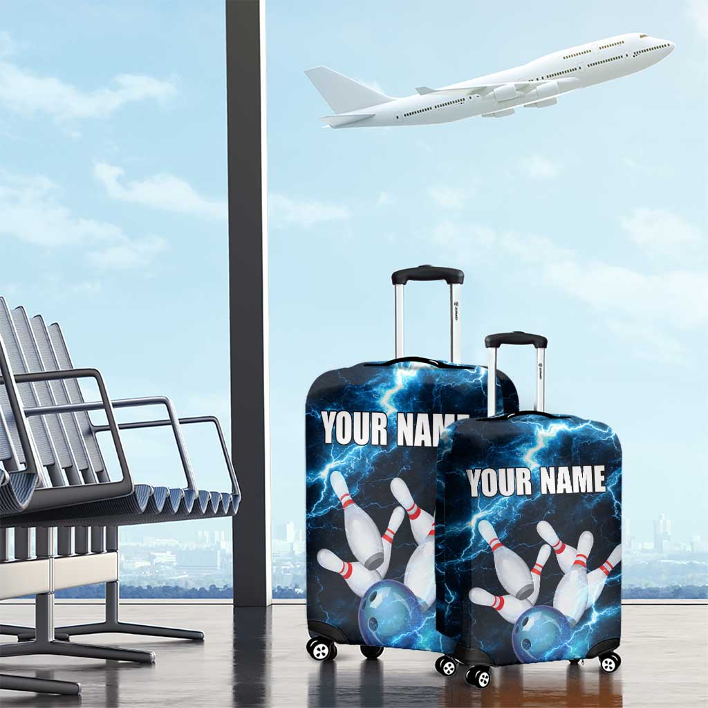 Personalized Bowling Ball Strike Graphic Luggage Cover Blue Lightning Storm and Electric Energy TS04
