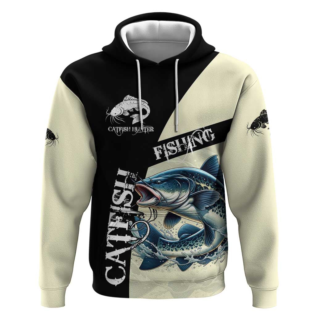 Catfish Fishing Customize Name Hoodie Splash Effect and Black Cream Split Design TS04