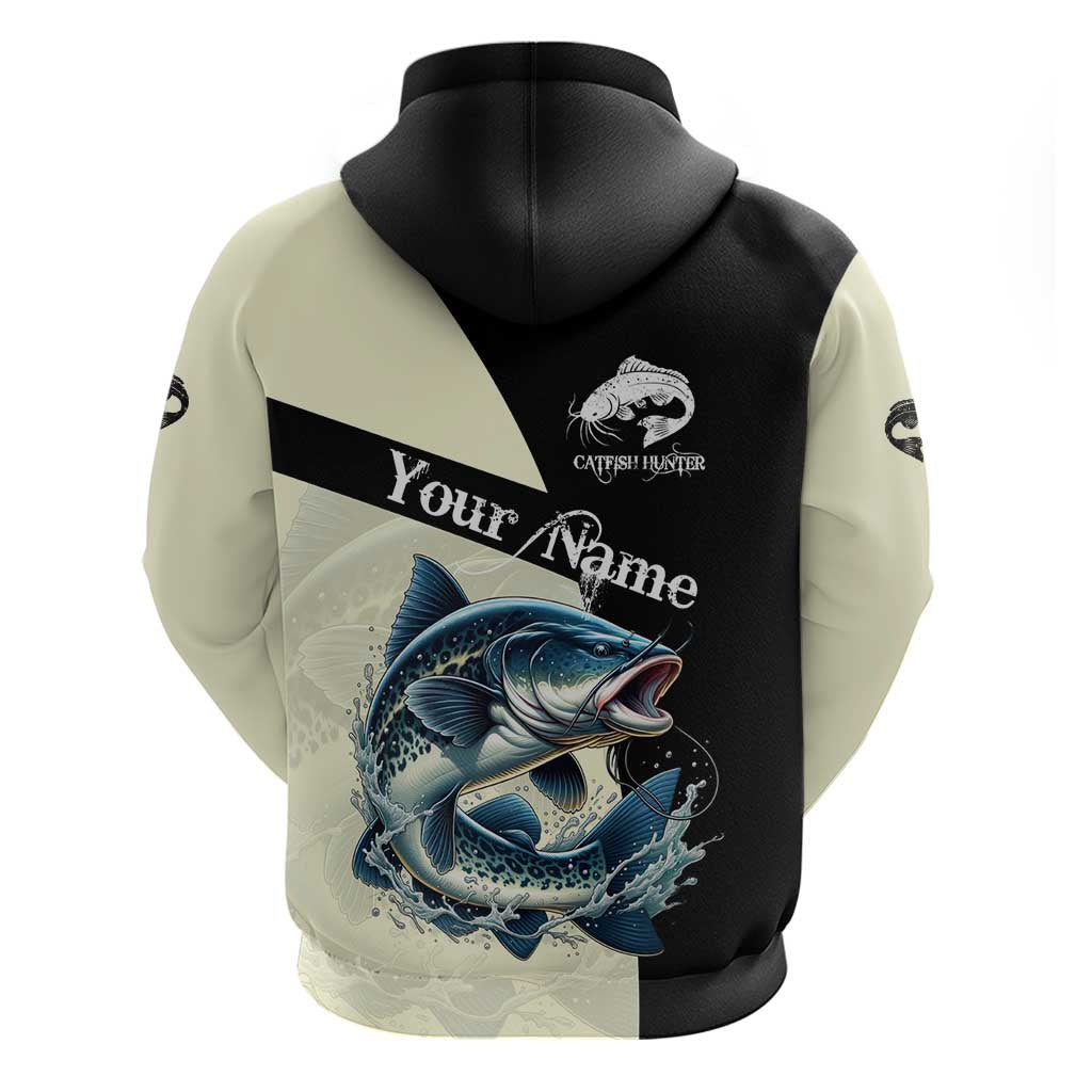 Catfish Fishing Customize Name Hoodie Splash Effect and Black Cream Split Design TS04