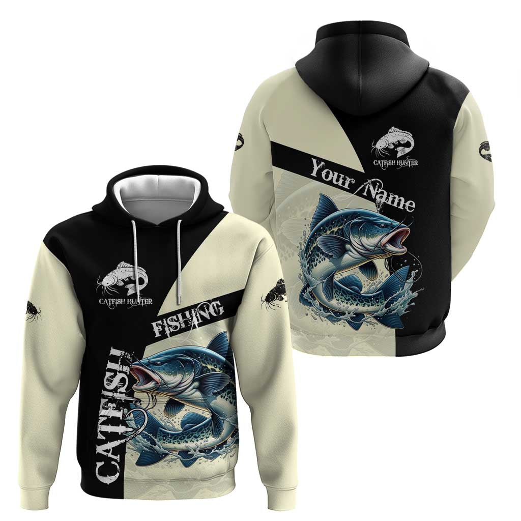 Catfish Fishing Customize Name Hoodie Splash Effect and Black Cream Split Design TS04