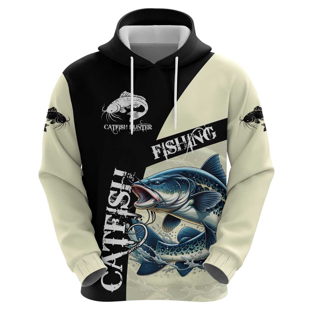 Catfish Fishing Customize Name Hoodie Splash Effect and Black Cream Split Design TS04