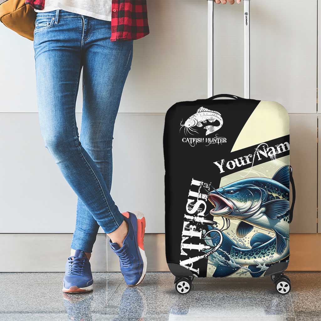 Catfish Fishing Customize Name Luggage Cover Splash Effect and Black Cream Split Design TS04