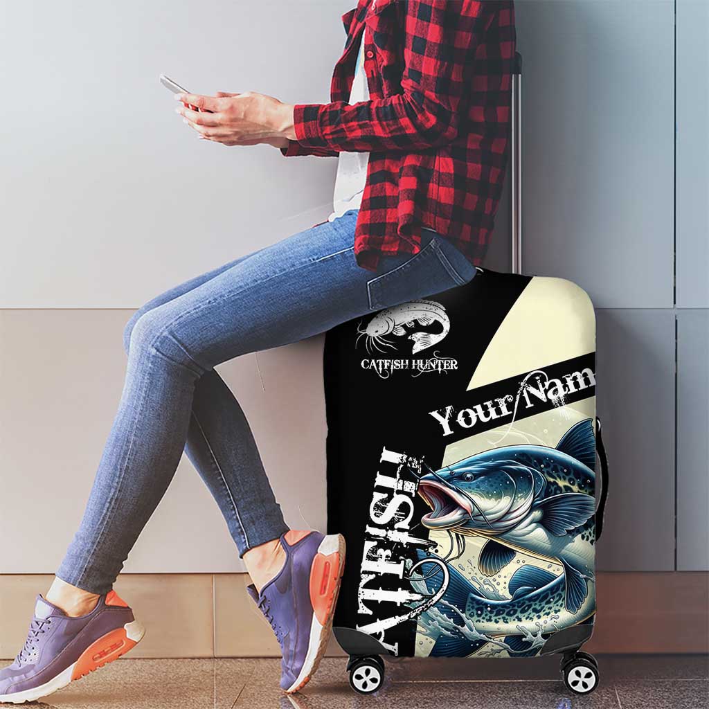 Catfish Fishing Customize Name Luggage Cover Splash Effect and Black Cream Split Design TS04