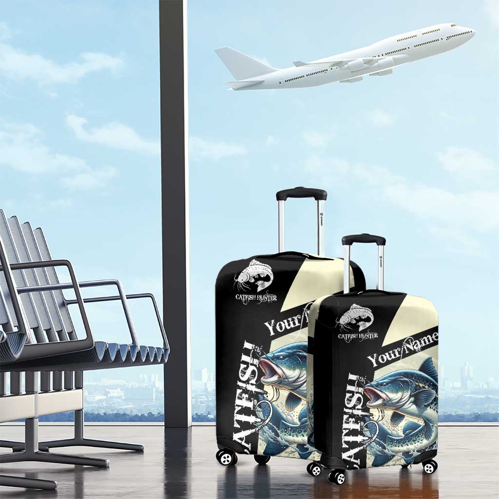 Catfish Fishing Customize Name Luggage Cover Splash Effect and Black Cream Split Design TS04