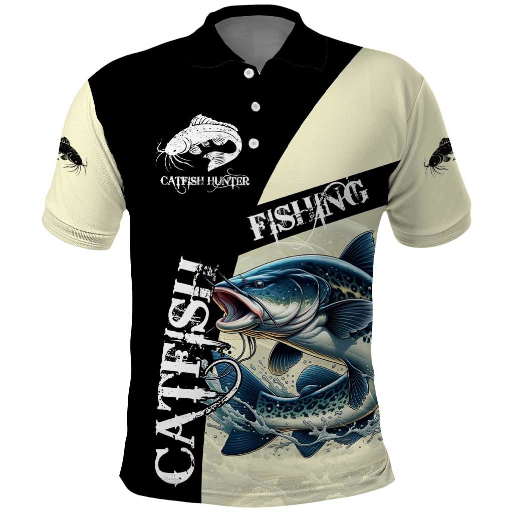 Catfish Fishing Customize Name Polo Shirt Splash Effect and Black Cream Split Design TS04