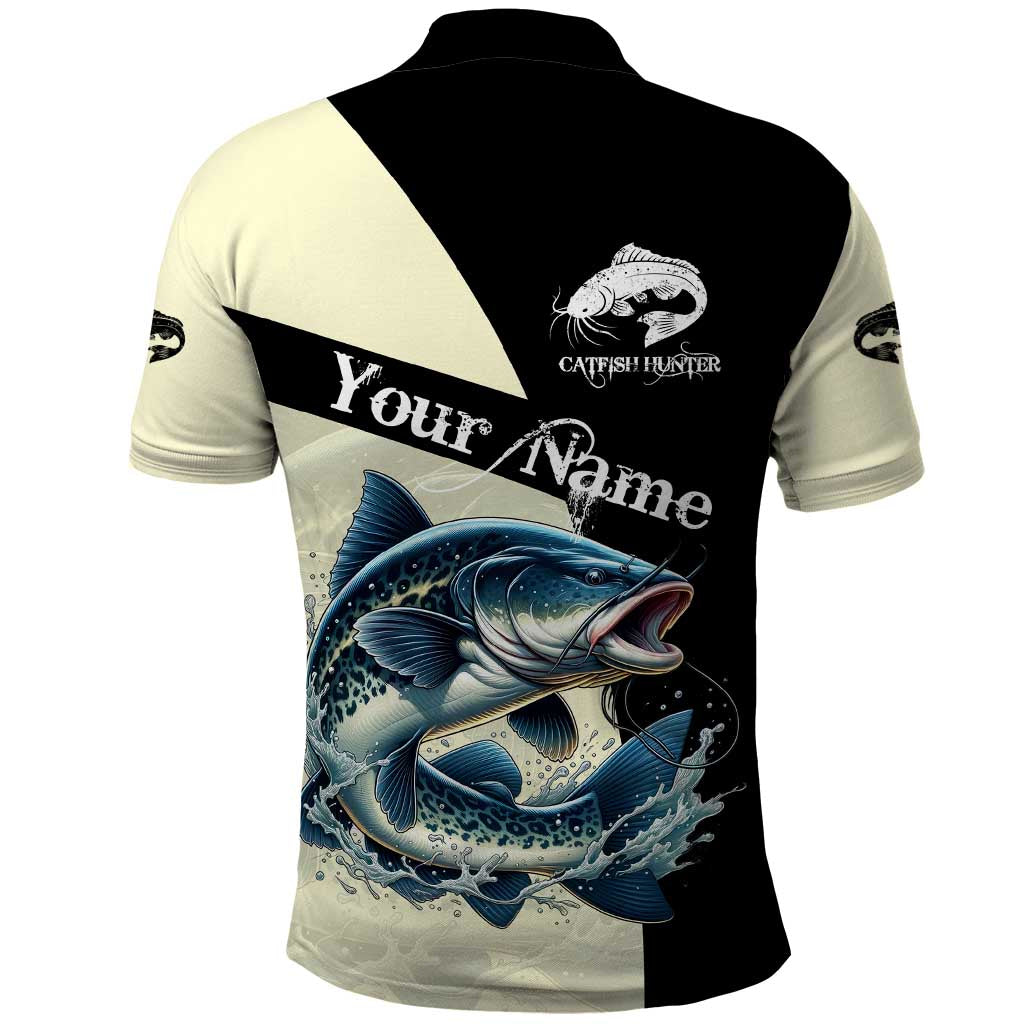 Catfish Fishing Customize Name Polo Shirt Splash Effect and Black Cream Split Design TS04