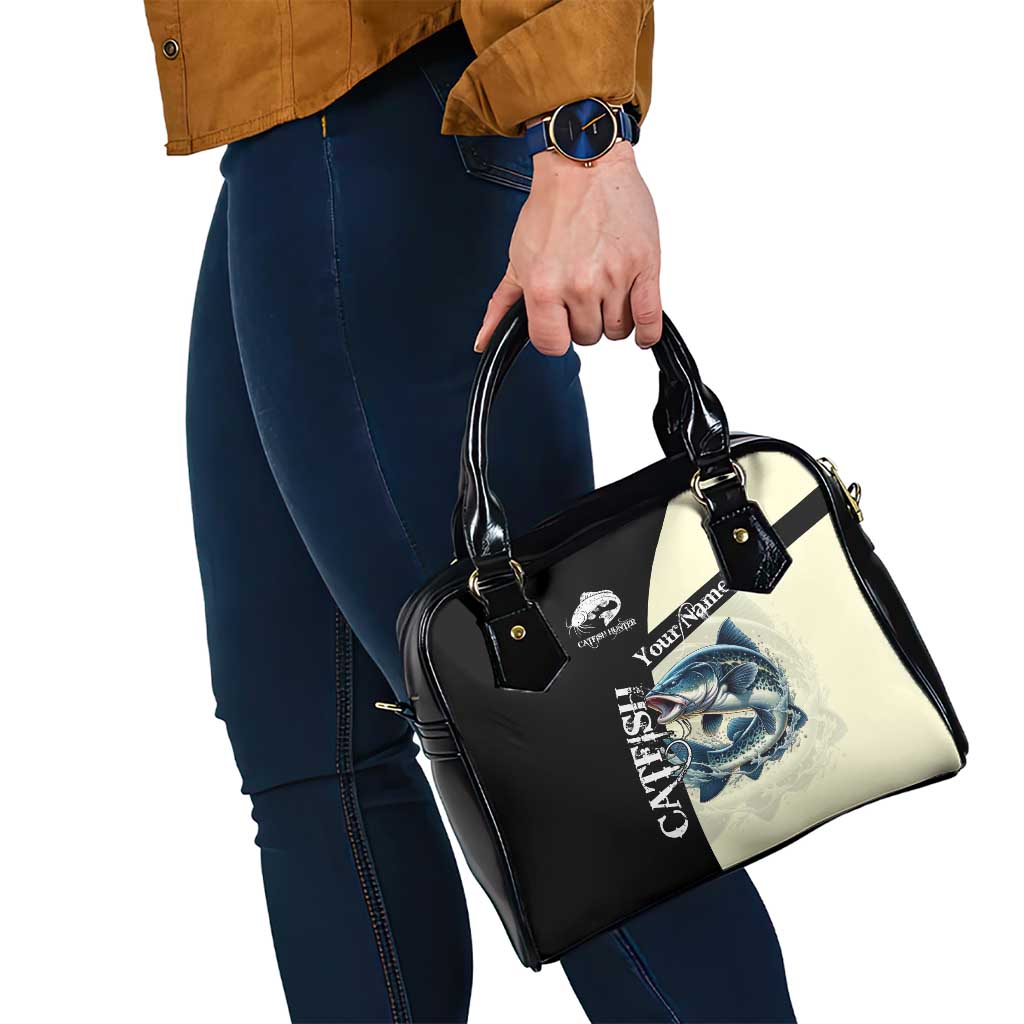 Catfish Fishing Customize Name Shoulder Handbag Splash Effect and Black Cream Split Design TS04