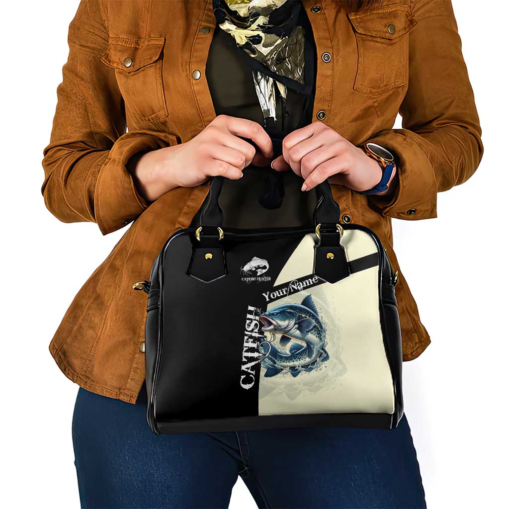 Catfish Fishing Customize Name Shoulder Handbag Splash Effect and Black Cream Split Design TS04