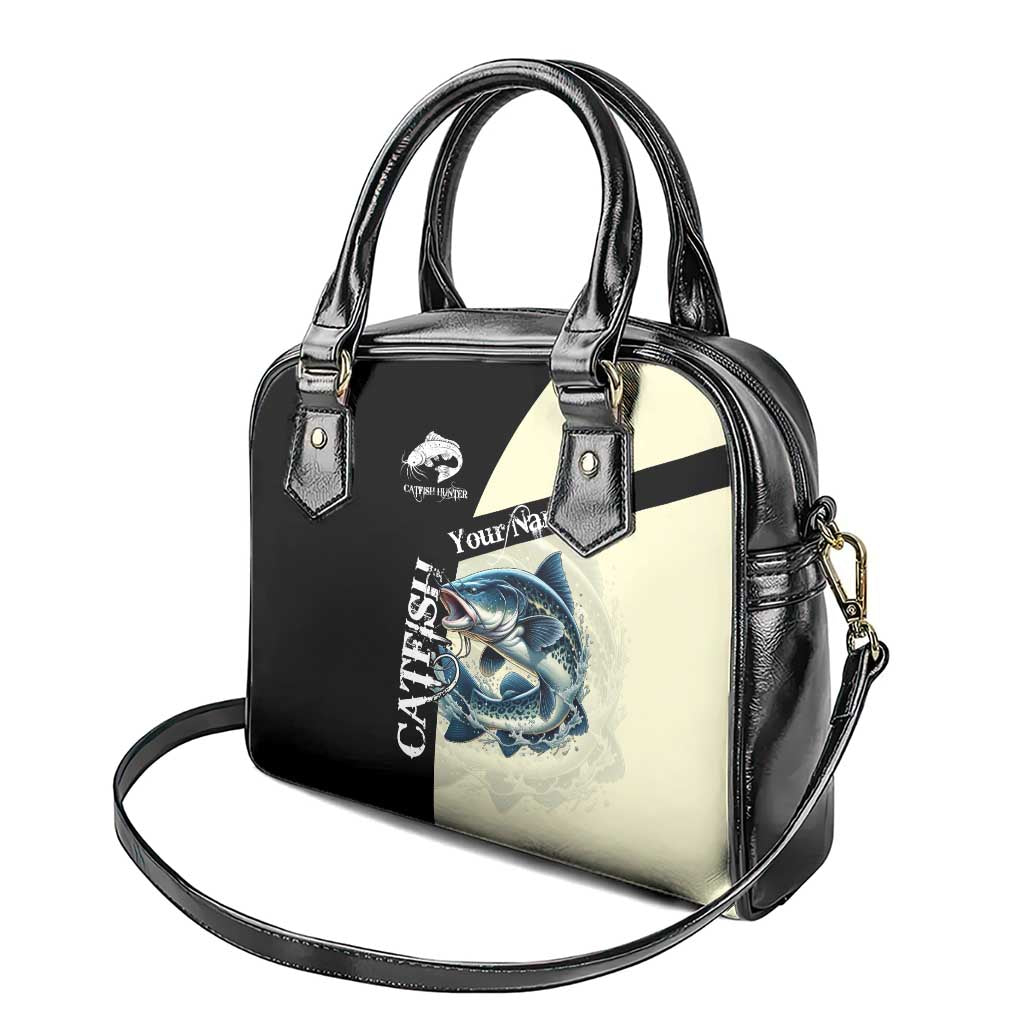 Catfish Fishing Customize Name Shoulder Handbag Splash Effect and Black Cream Split Design TS04