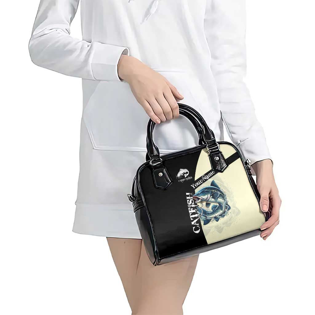 Catfish Fishing Customize Name Shoulder Handbag Splash Effect and Black Cream Split Design TS04
