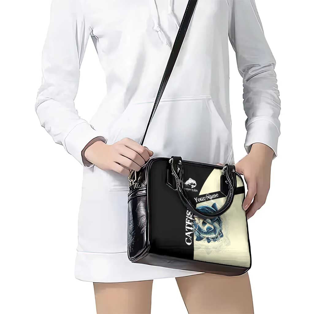 Catfish Fishing Customize Name Shoulder Handbag Splash Effect and Black Cream Split Design TS04