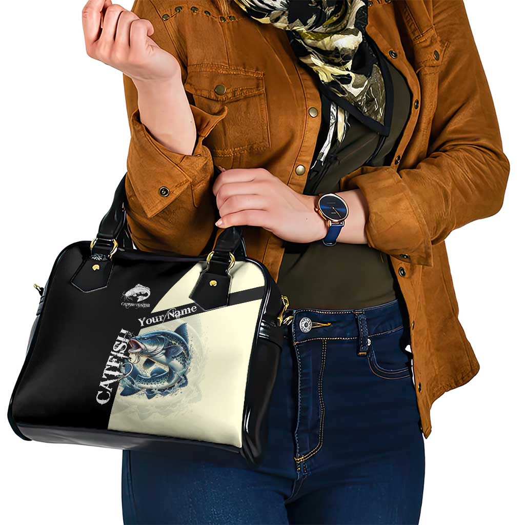 Catfish Fishing Customize Name Shoulder Handbag Splash Effect and Black Cream Split Design TS04