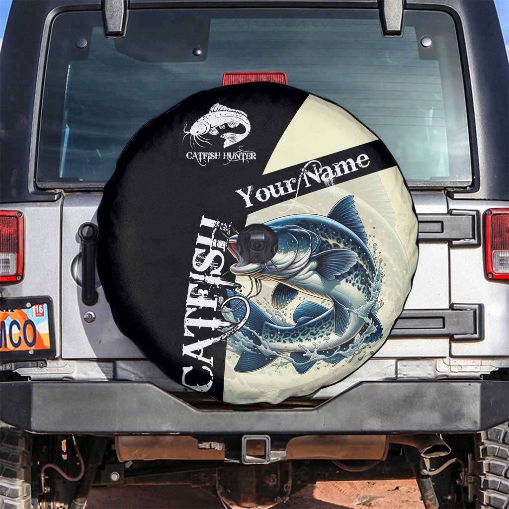 Catfish Fishing Customize Name Spare Tire Cover Splash Effect and Black Cream Split Design TS04