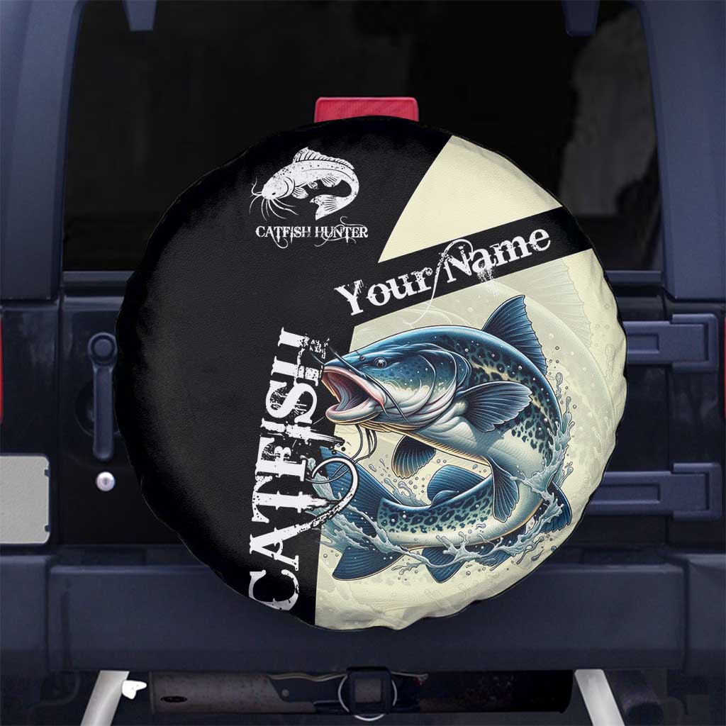 Catfish Fishing Customize Name Spare Tire Cover Splash Effect and Black Cream Split Design TS04