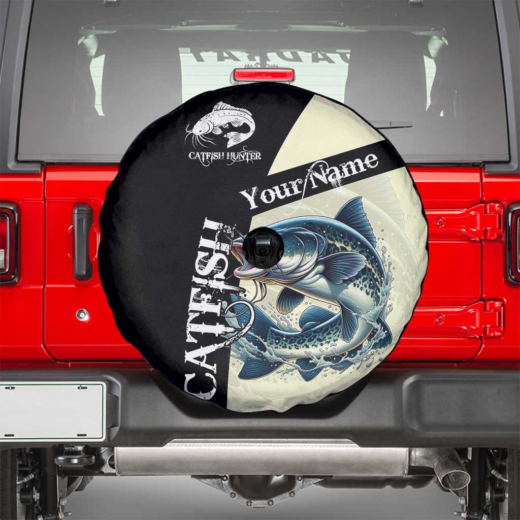 Catfish Fishing Customize Name Spare Tire Cover Splash Effect and Black Cream Split Design TS04