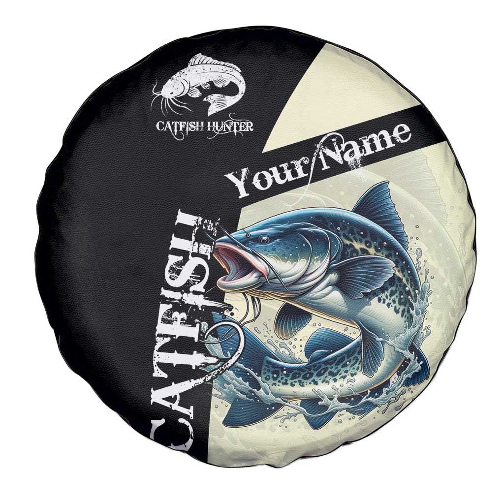 Catfish Fishing Customize Name Spare Tire Cover Splash Effect and Black Cream Split Design TS04