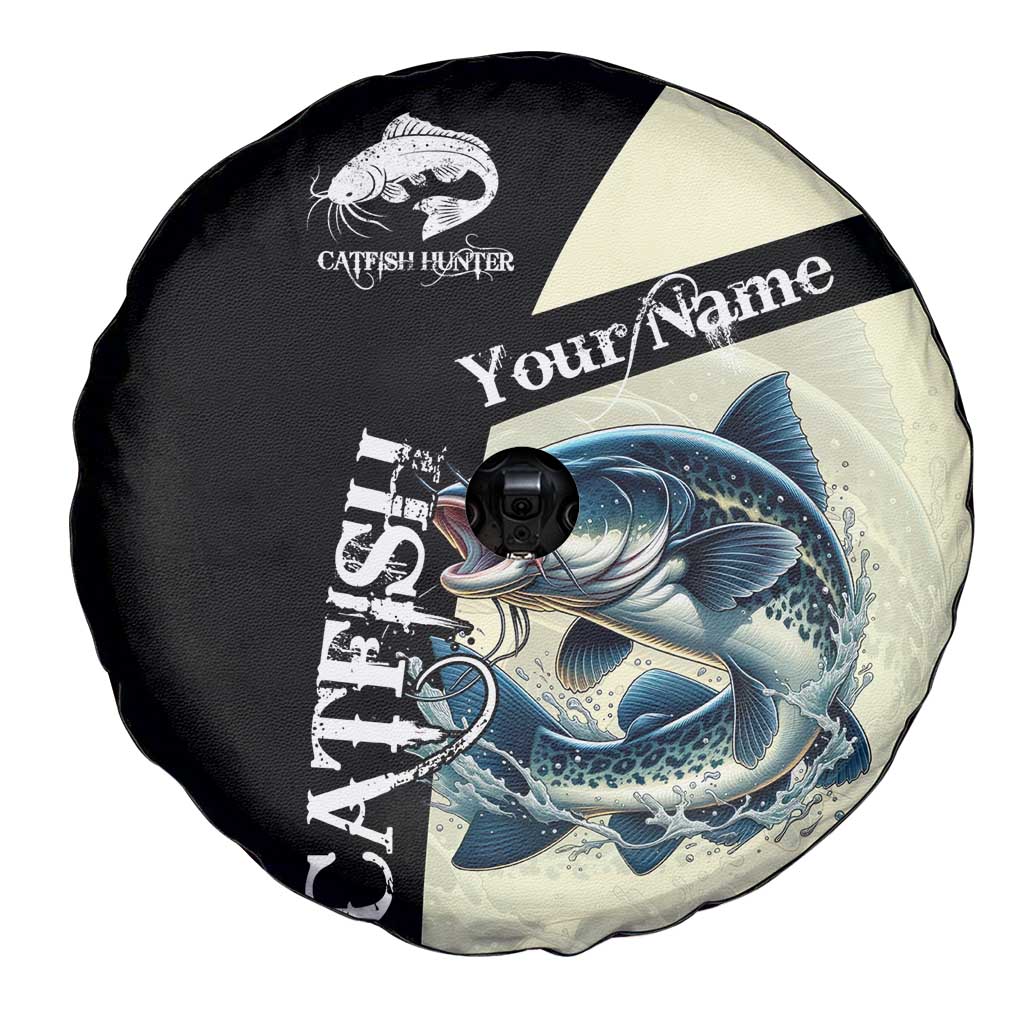 Catfish Fishing Customize Name Spare Tire Cover Splash Effect and Black Cream Split Design TS04
