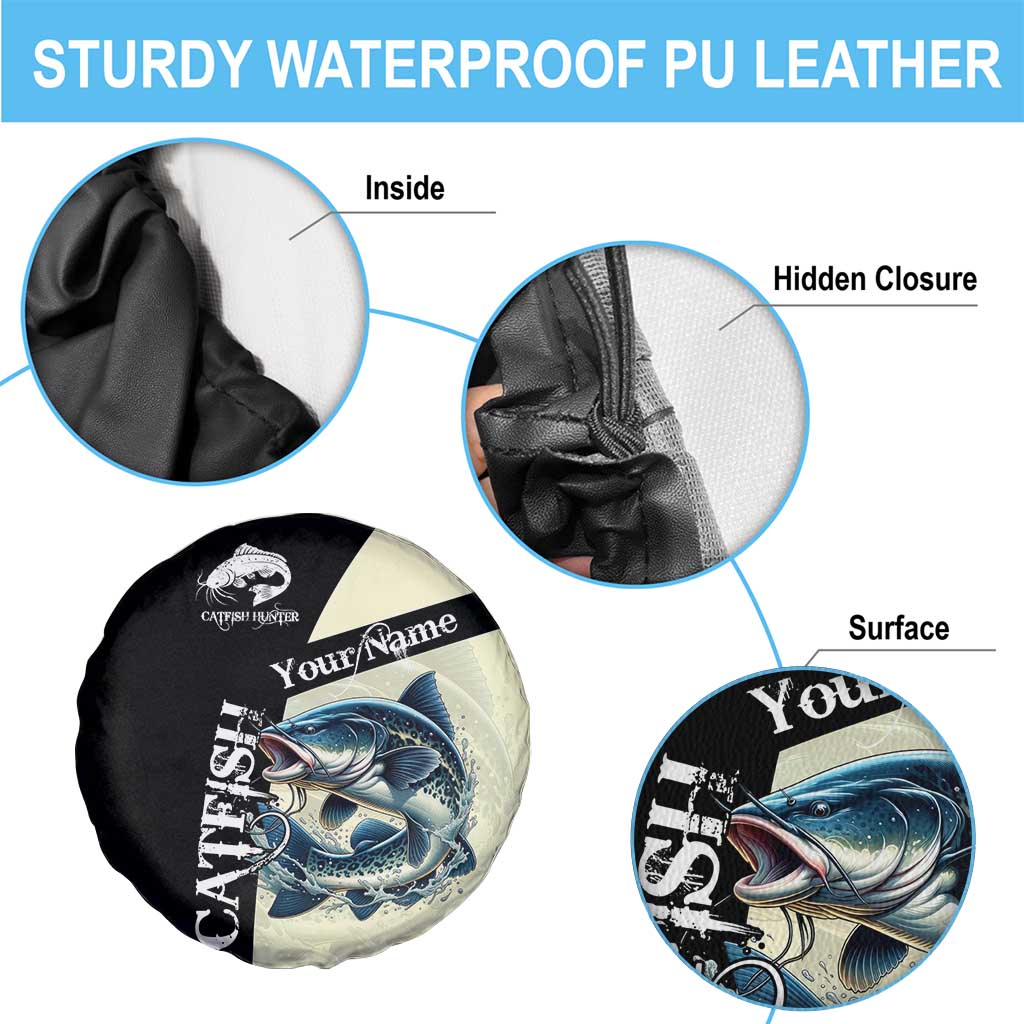 Catfish Fishing Customize Name Spare Tire Cover Splash Effect and Black Cream Split Design TS04