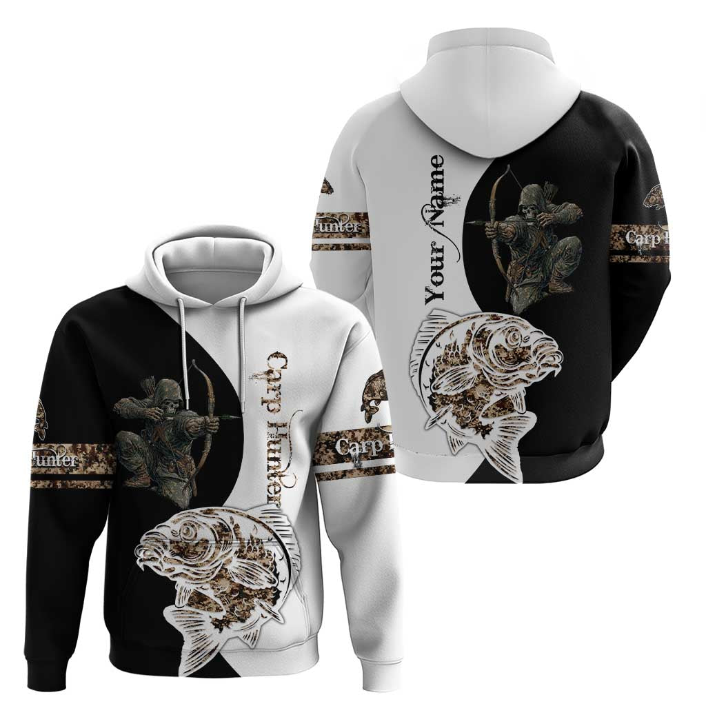 Carp Hunter Bowfishing Customize Name Hoodie Camouflage Archer Graphic and Black White Split Layout TS04