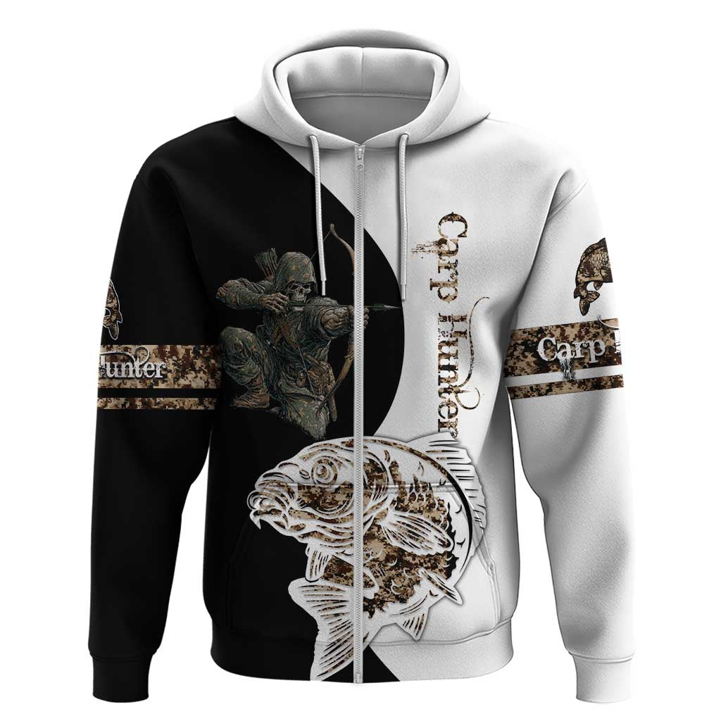 Carp Hunter Bowfishing Customize Name Hoodie Camouflage Archer Graphic and Black White Split Layout TS04