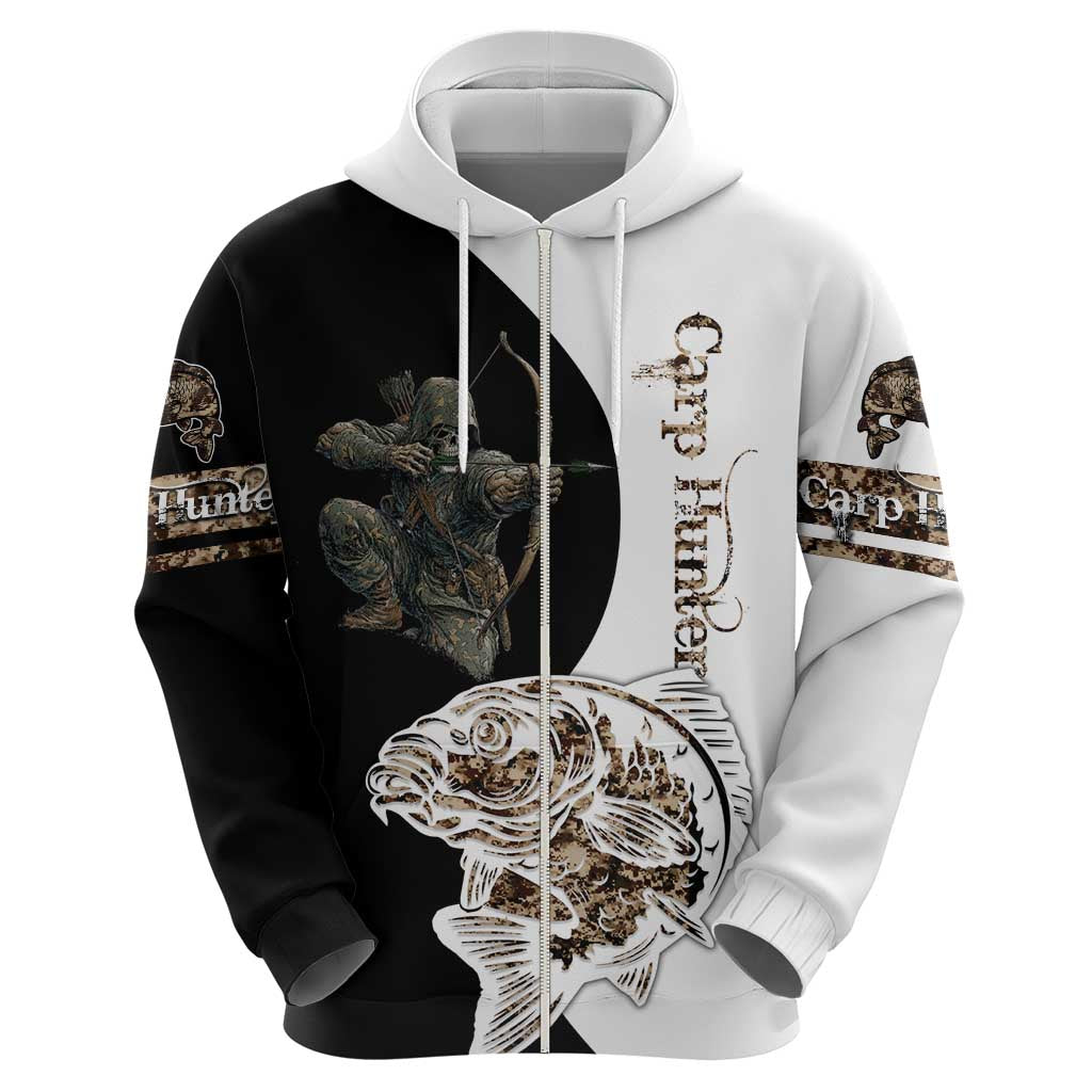 Carp Hunter Bowfishing Customize Name Hoodie Camouflage Archer Graphic and Black White Split Layout TS04