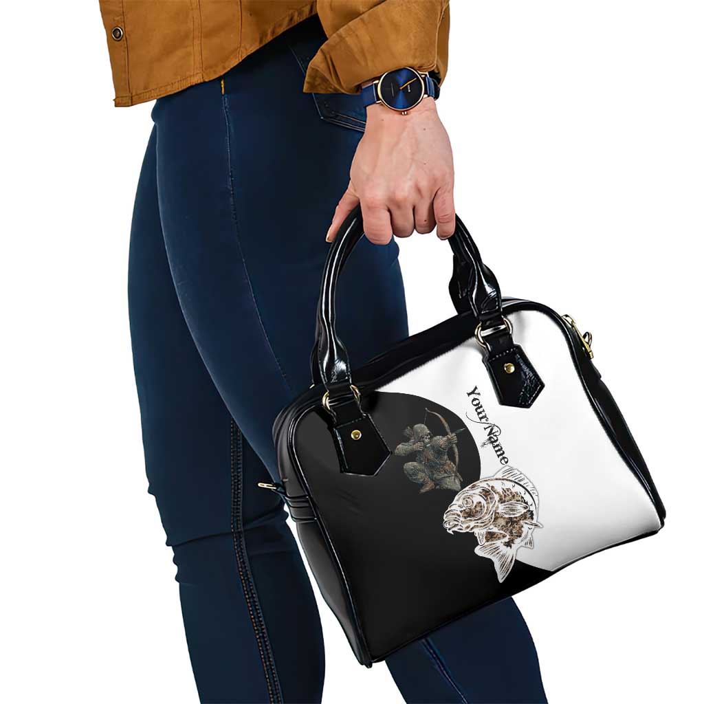 Carp Hunter Bowfishing Customize Name Shoulder Handbag Camouflage Archer Graphic and Black White Split Layout TS04