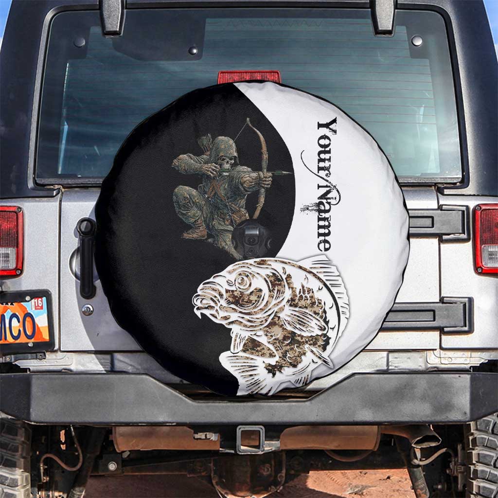 Carp Hunter Bowfishing Customize Name Spare Tire Cover Camouflage Archer Graphic and Black White Split Layout TS04