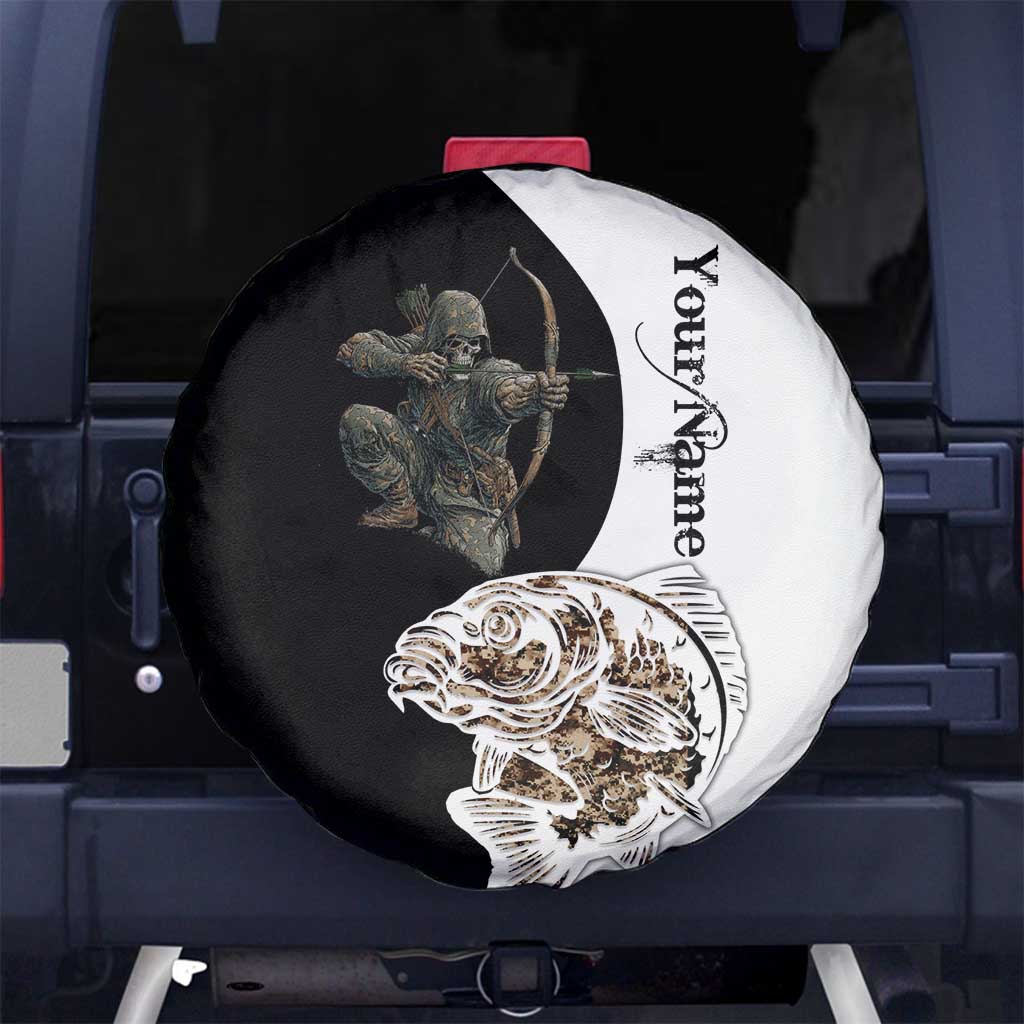 Carp Hunter Bowfishing Customize Name Spare Tire Cover Camouflage Archer Graphic and Black White Split Layout TS04