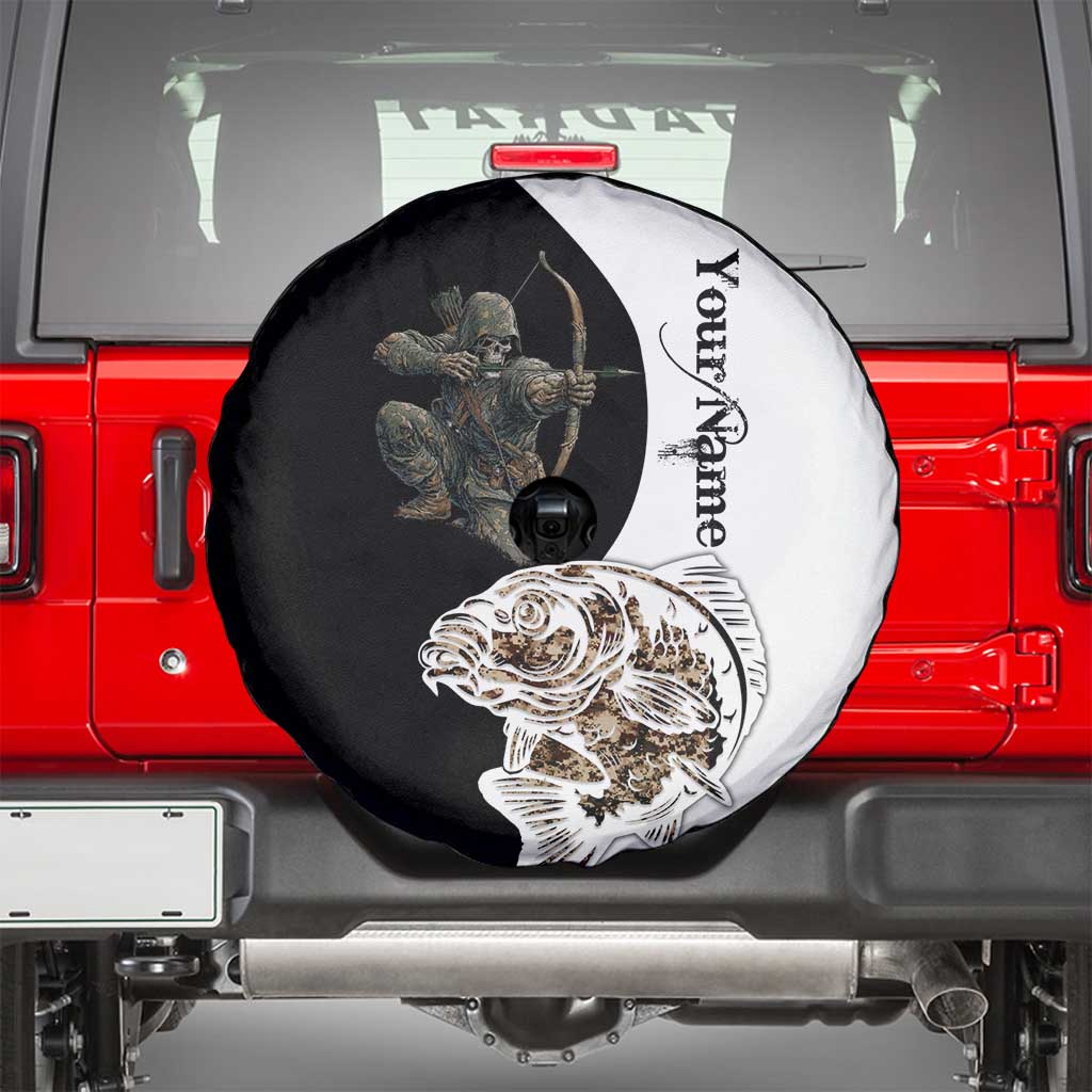 Carp Hunter Bowfishing Customize Name Spare Tire Cover Camouflage Archer Graphic and Black White Split Layout TS04