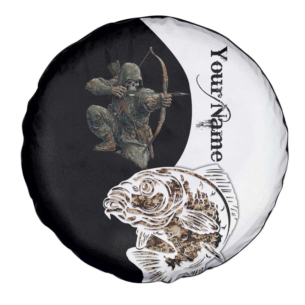 Carp Hunter Bowfishing Customize Name Spare Tire Cover Camouflage Archer Graphic and Black White Split Layout TS04