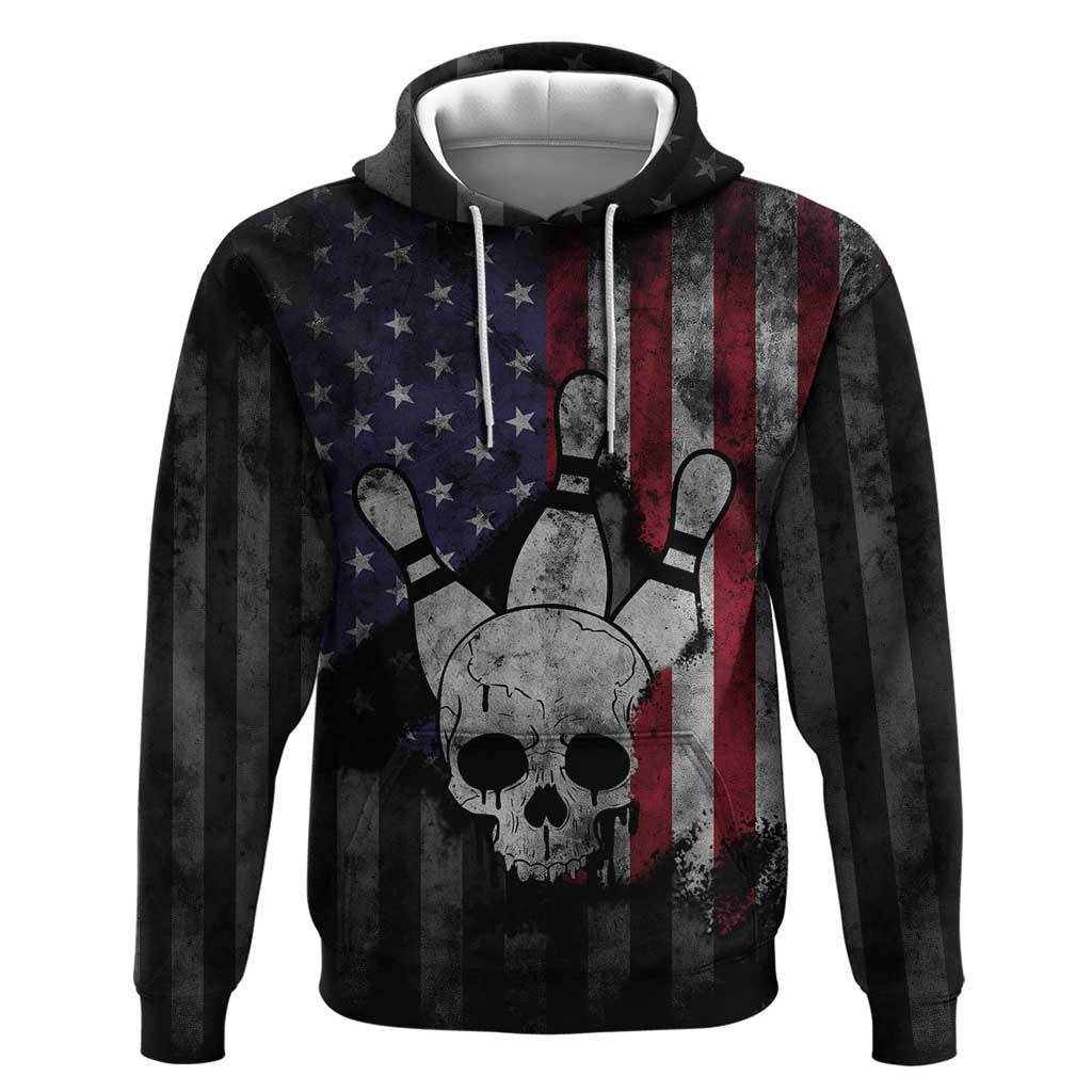 Personalized Skull Bowling Hoodie Distressed American Flag in Dark Grunge Design TS04