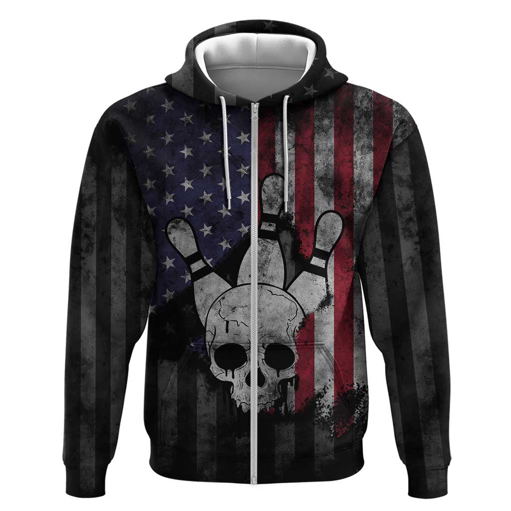 Personalized Skull Bowling Hoodie Distressed American Flag in Dark Grunge Design TS04