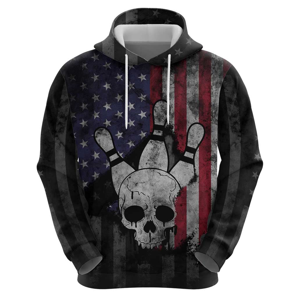 Personalized Skull Bowling Hoodie Distressed American Flag in Dark Grunge Design TS04