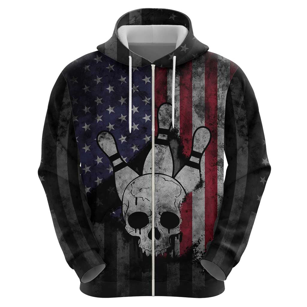 Personalized Skull Bowling Hoodie Distressed American Flag in Dark Grunge Design TS04