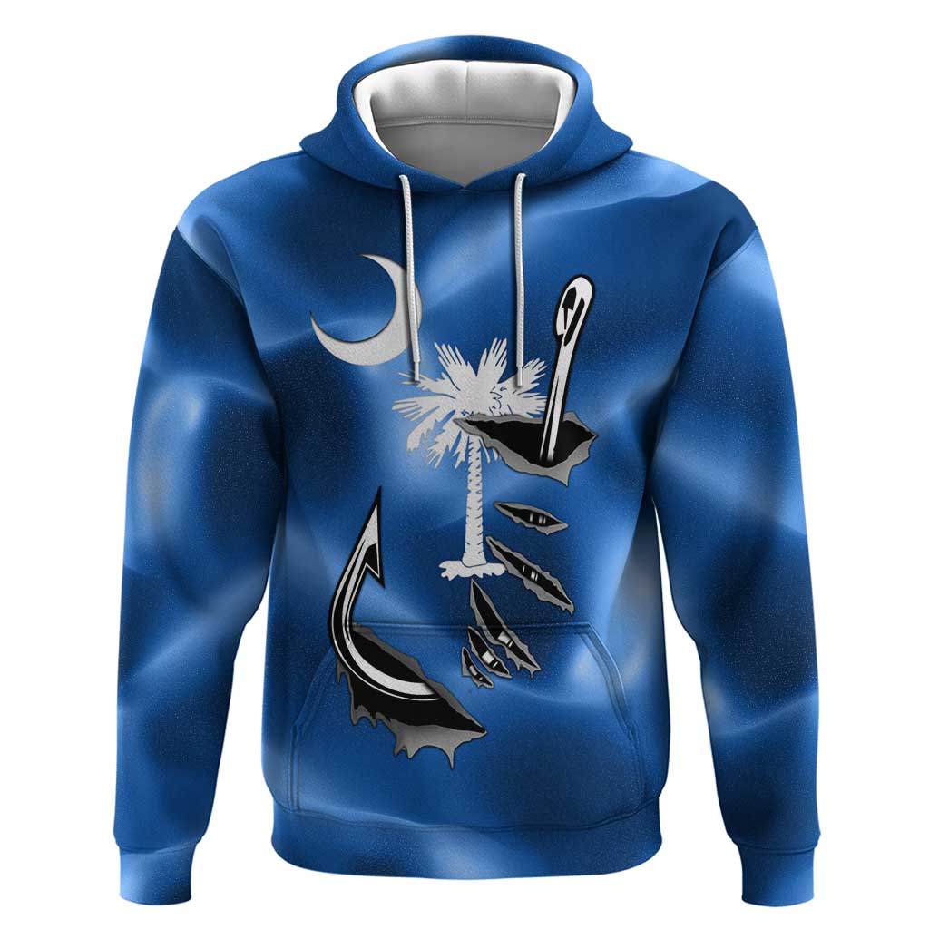 Fishing Custom South Carolina Flag Hoodie Fish Hook Graphic in Blue Gradient Design TS04