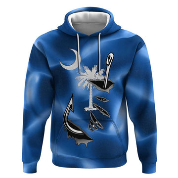 Fishing Custom South Carolina Flag Hoodie Fish Hook Graphic in Blue Gradient Design TS04