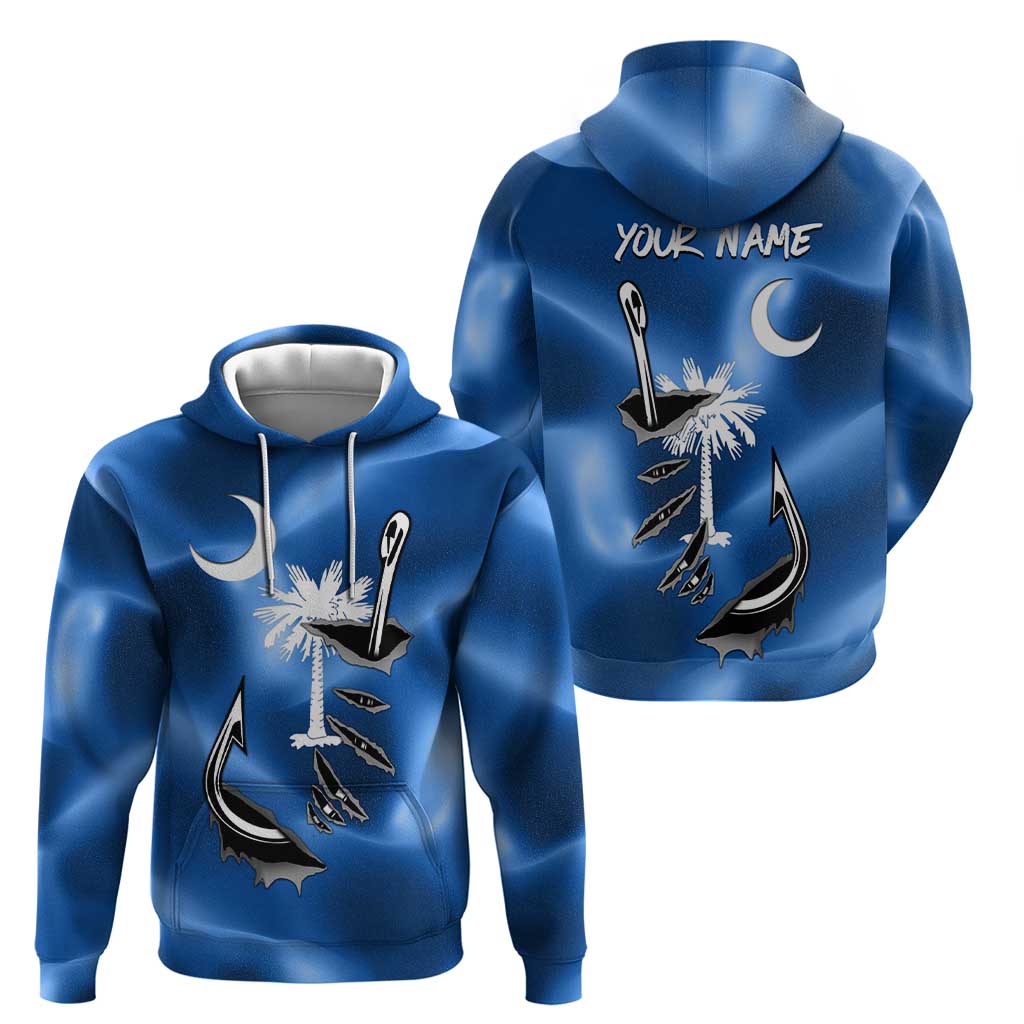 Fishing Custom South Carolina Flag Hoodie Fish Hook Graphic in Blue Gradient Design TS04
