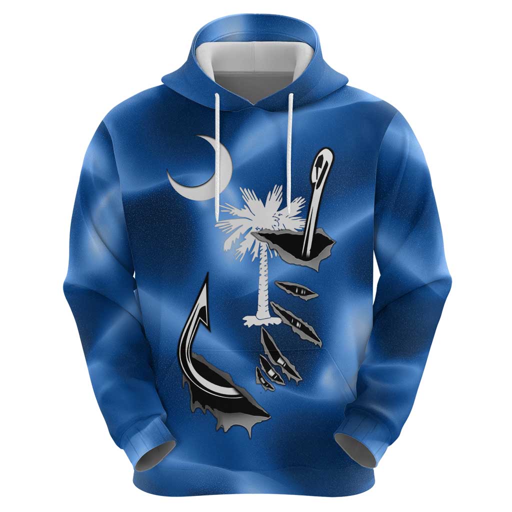 Fishing Custom South Carolina Flag Hoodie Fish Hook Graphic in Blue Gradient Design TS04