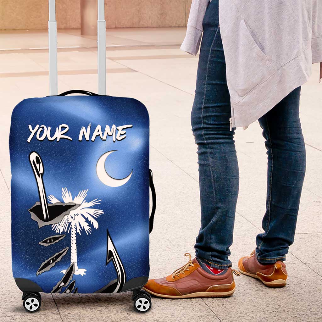 Fishing Custom South Carolina Flag Luggage Cover Fish Hook Graphic in Blue Gradient Design TS04