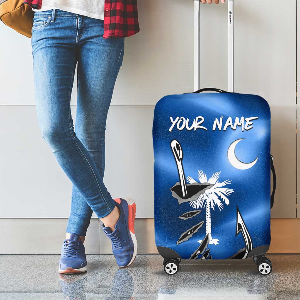 Fishing Custom South Carolina Flag Luggage Cover Fish Hook Graphic in Blue Gradient Design TS04