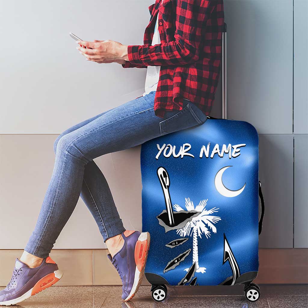 Fishing Custom South Carolina Flag Luggage Cover Fish Hook Graphic in Blue Gradient Design TS04