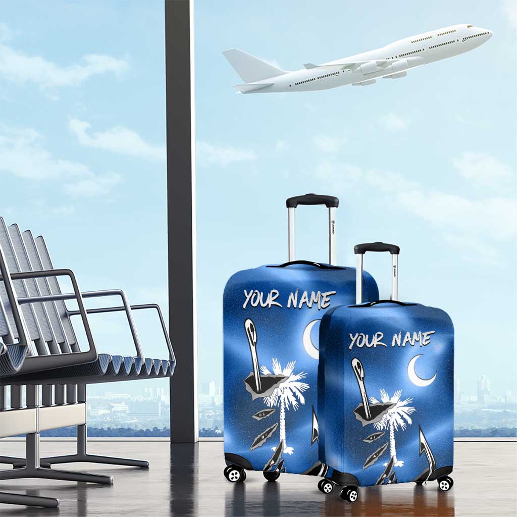 Fishing Custom South Carolina Flag Luggage Cover Fish Hook Graphic in Blue Gradient Design TS04