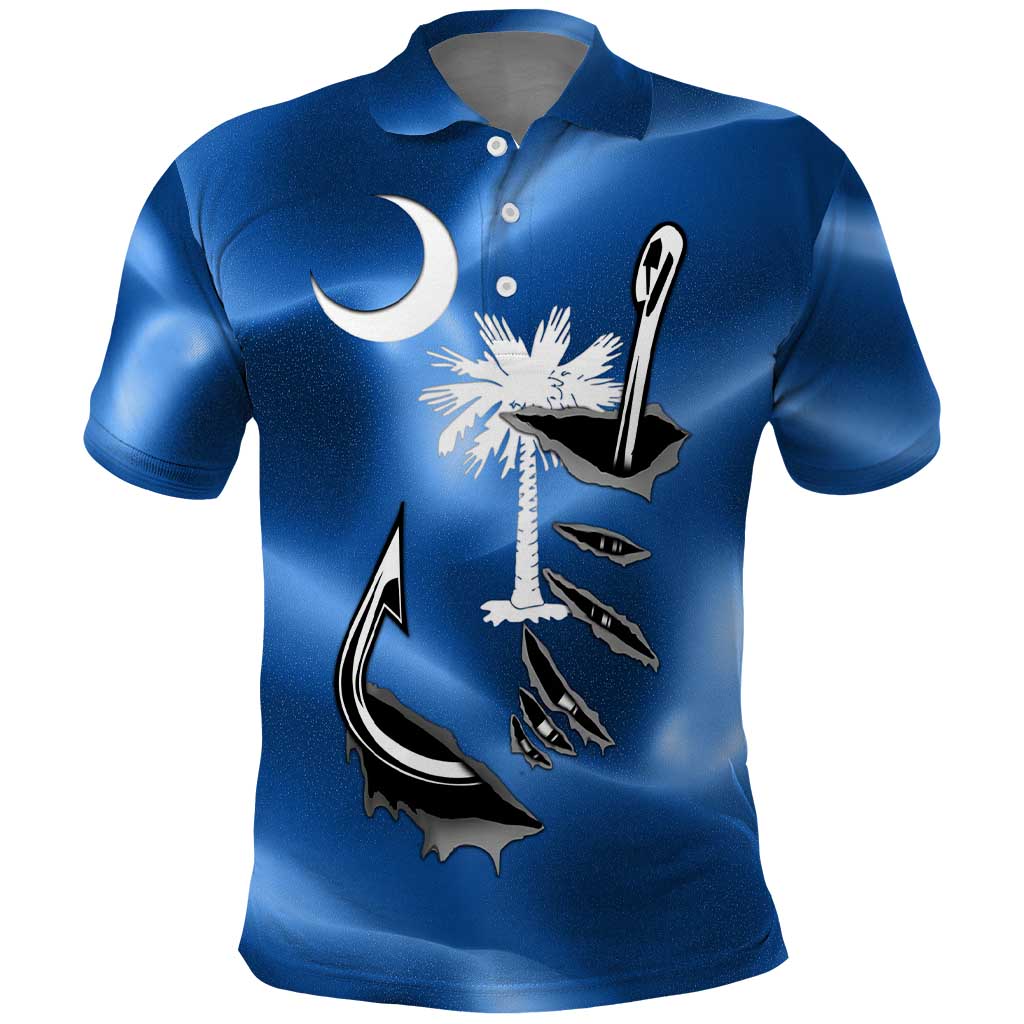 Fishing Custom South Carolina Flag Polo Shirt Fish Hook Graphic in Blue Gradient Design TS04