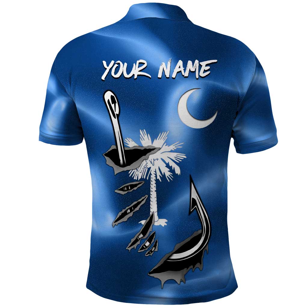 Fishing Custom South Carolina Flag Polo Shirt Fish Hook Graphic in Blue Gradient Design TS04